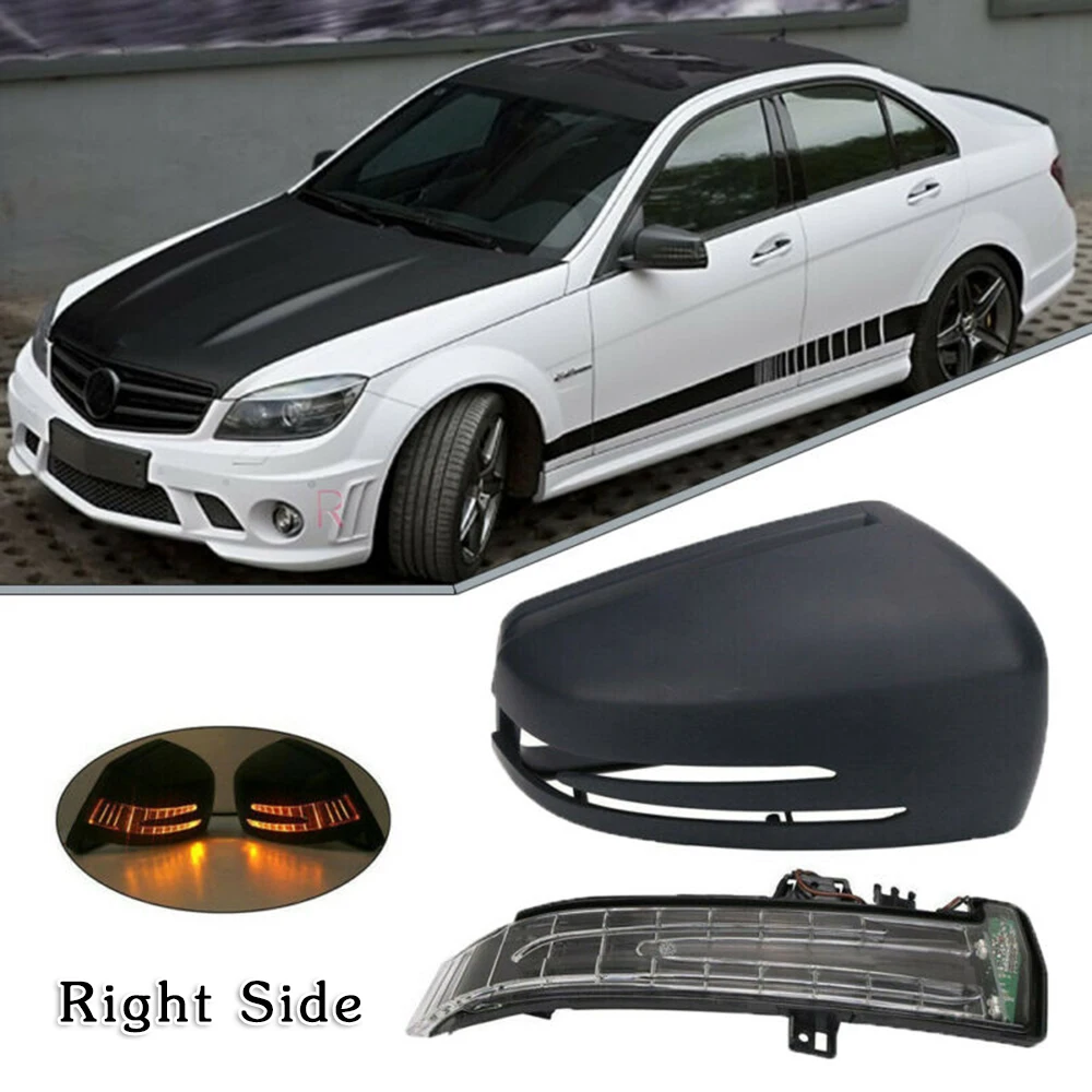 

ABS Plastic + LED L/R Rearview Mirror Cover W/ LED Turn Signal For Mercedes W212 W204 W221 Resistant To UV Water Dirt Salt