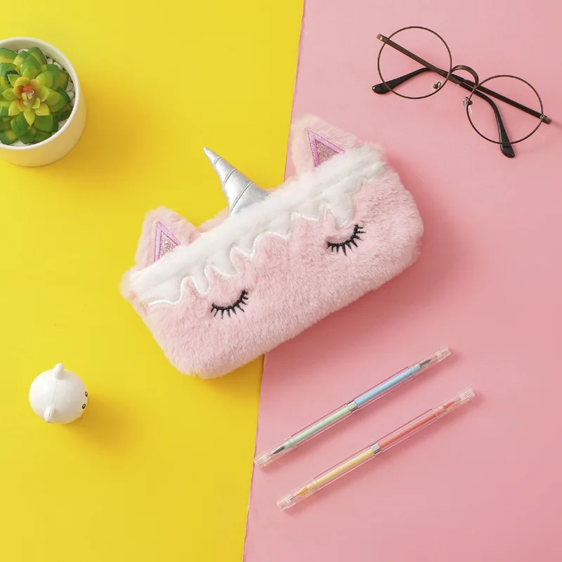 Милый единорог, школьный пенал, Kawaii, плюшевая сумка для хранения, корейские канцелярские принадлежности, школьные принадлежности, детский подарок - Цвет: fen bai