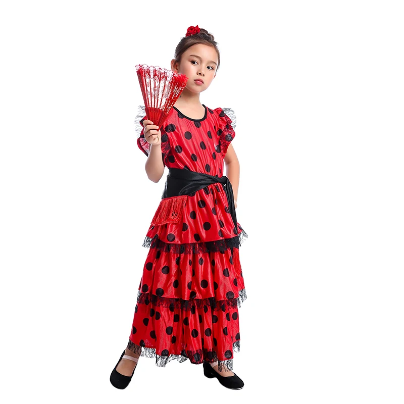 Fille robe rouge espagnole Traditionnelle Style Ruban Costume Âge 2 & 3 Fille robe rouge espagnole Traditionnelle Style Ruban Costume Âge 2 & 3