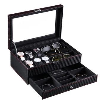 

6 Slots Watch Box Jewelry Organizer Lockable Sunglass Display Case