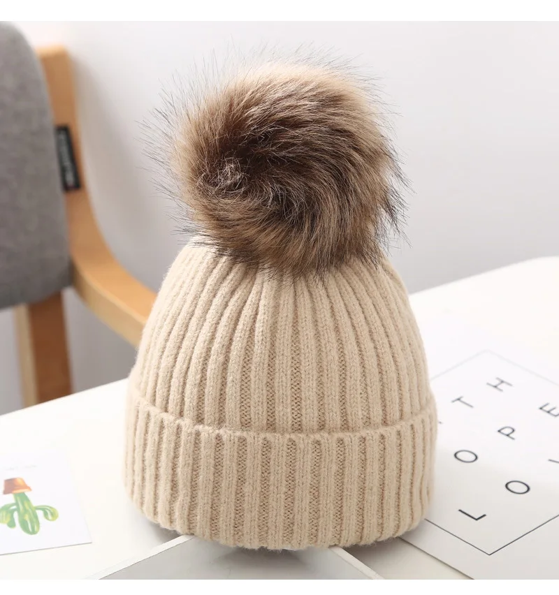 Winter Kids Knitted Hat Beanie For Baby Infant Girls Boys Warm Pure Color Thickened Ball Newborn Photography Autumn