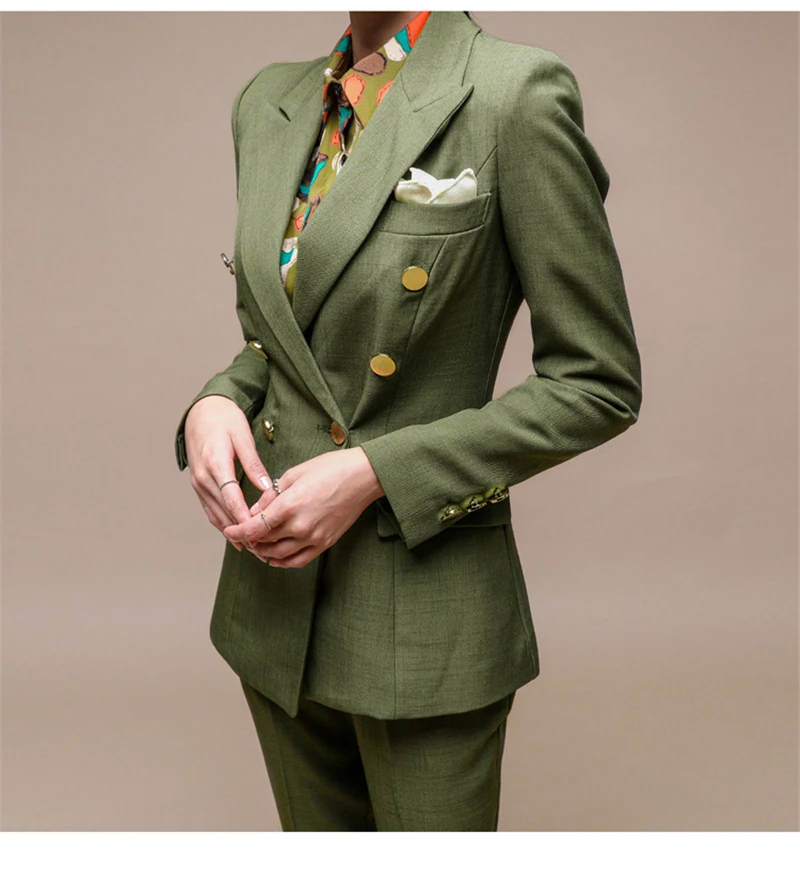Mozuleva модный зеленый Женский блейзер комплект двубортный пиджак и брюки-карандаш женский брючный костюм женский Рабочий костюм женский комплект из 2 предметов