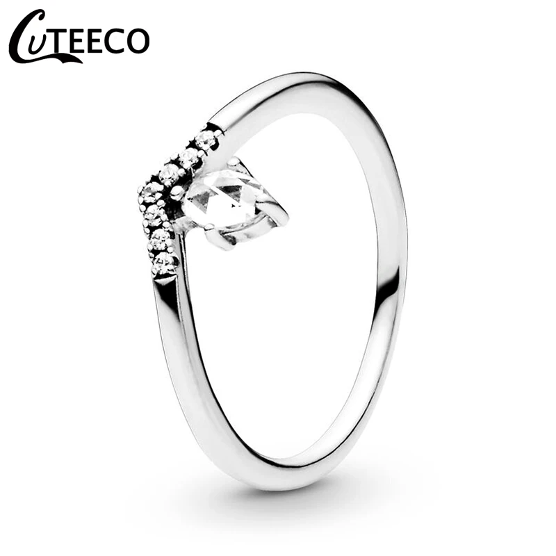 Wedding Rings CUTEECO Silver Color Clear CZ Engagement Ring For Women Original Brand