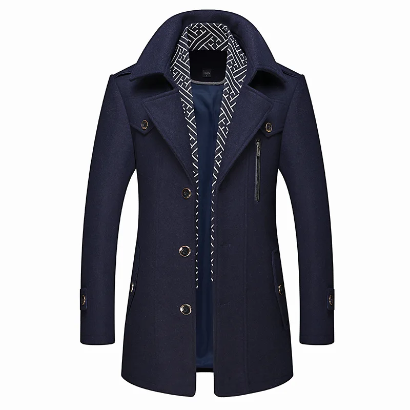 Шерсть и BlendsCasual базовое пальто базовые куртки Casaco Masculino Casaco Homem зимние куртки мужские однотонные куртки с отложным воротником из шерсти - Цвет: Navy