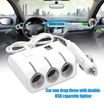 

3 Way Car Cigarettes Lighter Socket Splitter 2 USB Ports Charger Power Adapter