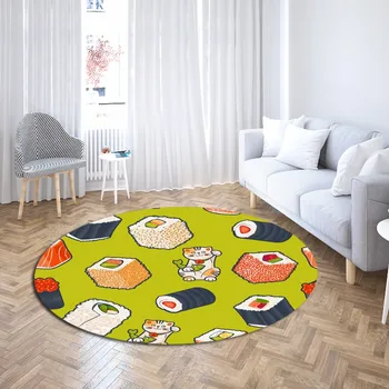 

Sushi Round Carpet 3D Print Japan Foods Rugs Cloakroom Rugs Cartoon Play Tent Floor Mat Computer Chair Mat Delicious Food Carpet