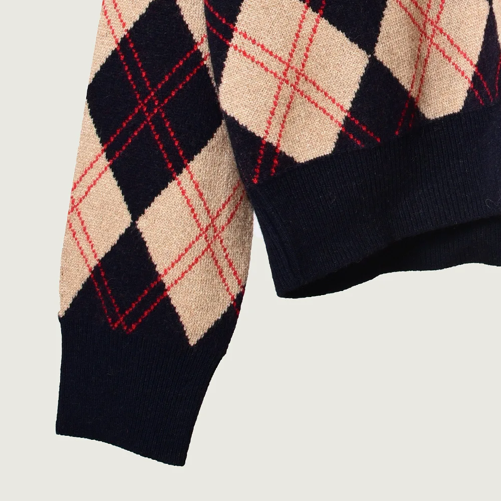 Women Sweater Autumn and Winter New Retro V-neck Jacquard Wool Sweater Ladies Sweater Women