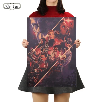 

TIE LER 1PC Retro Nostalgic Kraft Paper Poster Marvel Movie Series Living Room Home Decoration Wall Stickers 51x36cm