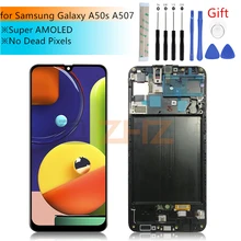 Super amoled para samsung galaxy a50s lcd a507 a507f/ds tela de toque digitador assembléia + quadro substituição da tela peças reparo