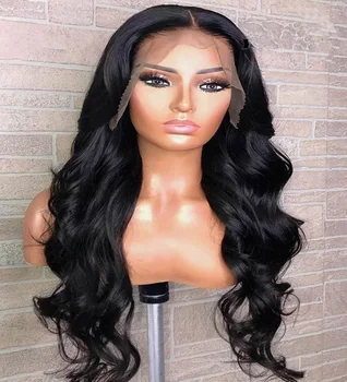 

Colored Jet Black Lace Front Human Hair Wigs with Baby Hair 5*5 PU Silk Base Wig Natural Hairline Middle Part Body Wave Wig