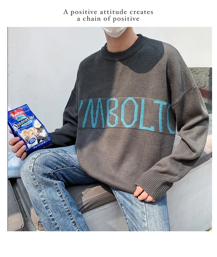 New autumn/winter slimming students pure color cotton sweater loose casual round collar personality youth men's wear