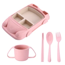 Детский набор посуды, детская тарелка лоток коврик 6 шт./компл. Творческий бамбуковое волокно детская ложка для кормления вилка Чаша разделенные блюда розового цвета