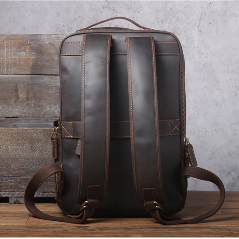 Back View of Woosir Leather Laptop Backpack