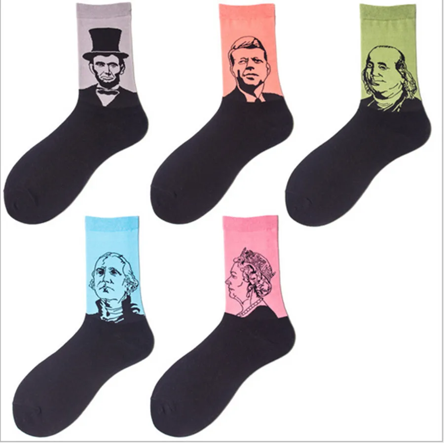 

fashion men's socks European and American personality abstract oil painting art figure socks medium tube cotton socks Man