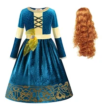 Зима длинный рукав фантазия Принцесса Мерида готическое платье с париком дети Маскировка Хэллоуин ребенок Лолита девушка карнавальный костюм