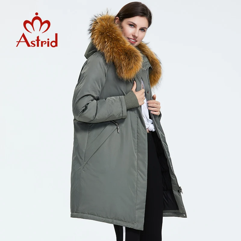 Astrid 2019 Зима новое поступление пуховик женский воротник из натурального меха