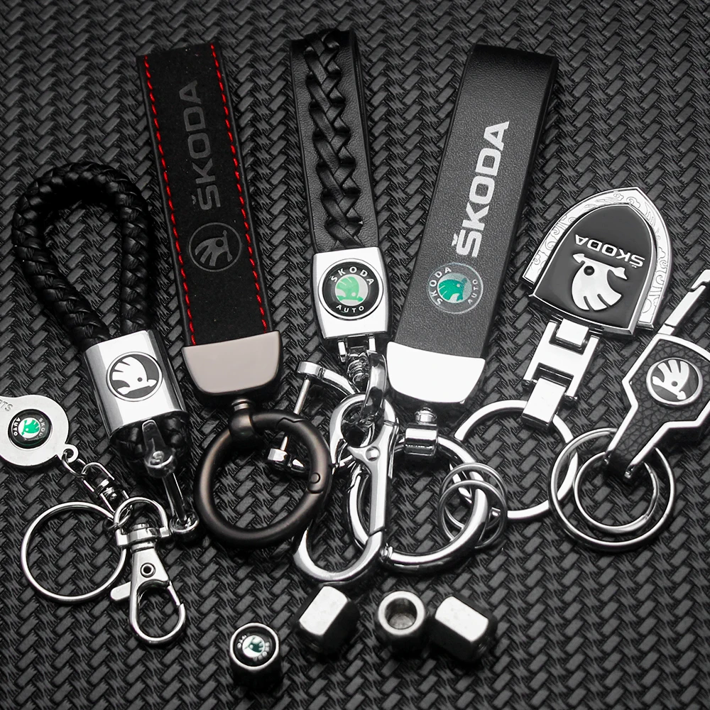 Skoda 3 2 VRS Vision Kodiaq Favorit Rapid Octavia A5 3D 금속 + 가죽 자동차 로고 키 체인 열쇠 고리 열쇠 고리 자동차 액세서리