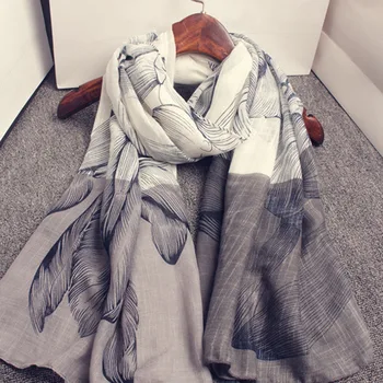 

Scarf women Lotus printing soft solid hijab multi-purpose muffler shawls tassel folk-custom wrap scarves cotton linen Scarves