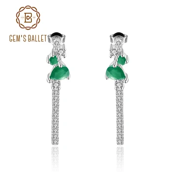 

GEM'S BALLET Genuine 925 Sterling Silver Tassel Chain Dangle Earrings Natural Green Agate Earrings for Women Fine Jewelry Bijoux