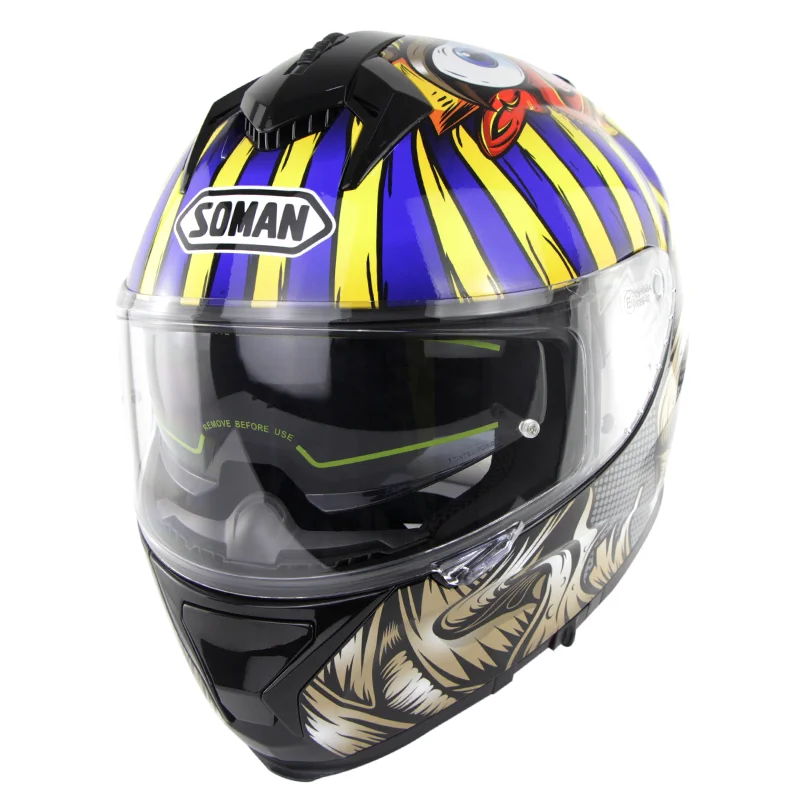 Soman полный шлем для езды на шоссе мотоциклетный шлем с принтом черепа ECE Сертифицированный крутой дизайн руля для гонок Casco Moto - Цвет: Pharaoh