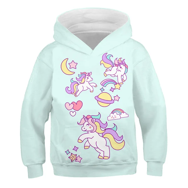 Girls Unicorn Hoodies 4 5 6 7 8 9 10 11 12 -14 Years Kids Sweatshirt Unicorn Hoodies Boys Hooded Autumn and Winter Girl Clothes Tzwy-13277