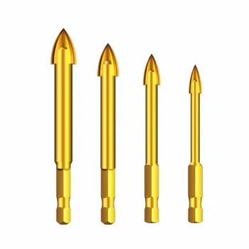 

1/4" Hex Shank Twist Glass Bit Titanium Ceramic Drill Cross Flat Hole Tile Tool G99A