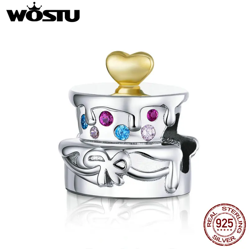 

WOSTU sterling Silver Charm 925 Wedding Cake Beads Fit Pandora Charm Bracelets for Women Jewelry Making Wedding Gifts