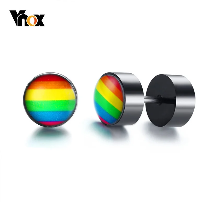 Vnox Pride Rainbow Stud Earrings For Men Stainless Steel Screw Earings Punk Jewelry | Украшения и аксессуары