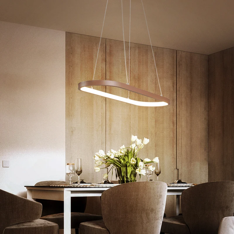 Современная подвесная люстра для офиса, столовой, кухни, алюминиевая люстра, коричневый светодиодный светильник