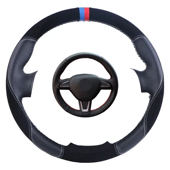 

Hand-stitched Artificial Leather Car Steering Cover Steering Wheel Braid For Skoda Yeti 2014 2015 2016 Rapid 2015