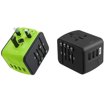 

2 Pcs International Travel Adapter Worldwide,Uk/Us/Eu Power Adapter, Electrical Plug Adapter, Black & Green