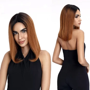 

Dark Blonde Ombre Human Hair Wig Short Straight Bob Wig 13x6 Brazilian Remy Human Hair Lace Front Wig Free Part Two Tone #1B/#30