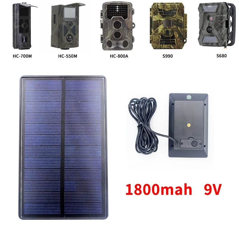 JVSISM Outdoor 9V 1800MAh Solar Panel Battery Charger for Suntek HC300 HC350 HC550 HC700 HC800 S990 S880 680 S80M 