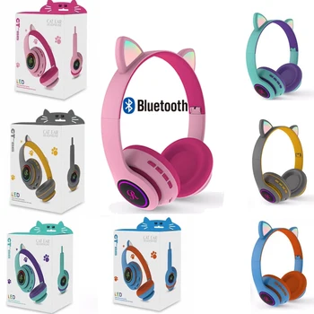 

Cat Ear Kids Wireless Headphones Bluetooth Foldable Headset With Mic LED Lighting Gaming Headset Cute Style Headset For Kids