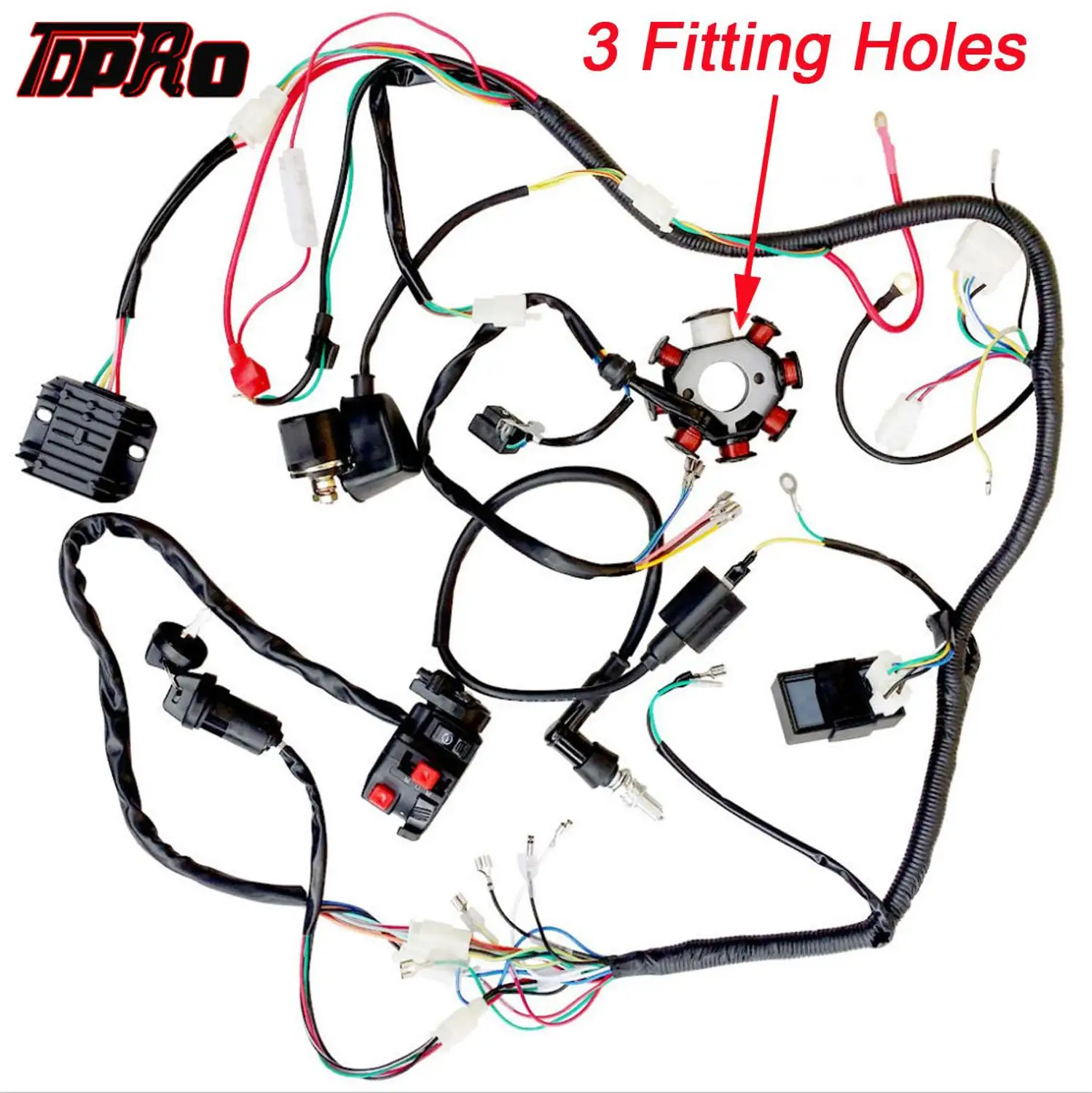 

TDPRO Motorcycle Full Complete Electrics Wiring Harness Loom Ignition Coil CDI Switch For Scooter Moped 125cc~250cc Pitbike Go K