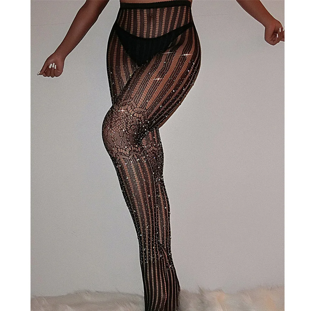 Women Glitter Rhinestone Fishnet Mesh Stockings Ladies Tights Pantyhose Pretty Simple New Sexy Female Seamless Intimates - Color: B