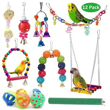 

1 Set Bird Parrot Swing Chew Toys Colorful Beads Bells Standing Perches Pet Cage