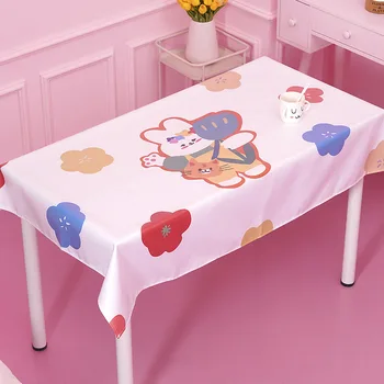 Mantel impermeable de Pvc con diseño de conejo, cubierta impermeable a prueba de aceite, Rectangular, color rosa, para restaurante, banquete y mesa de comedor 1
