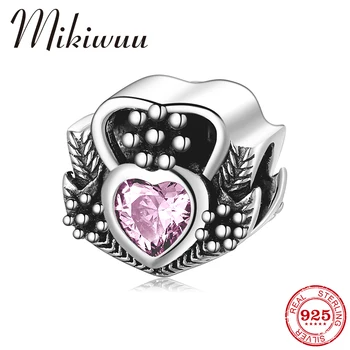 

Authentic Sterling Silver 925 Charm Pink CZ Heart Flower Leaf Beads Fit Mikiwuu Bracelet for Women DIY Jewelry Accessories