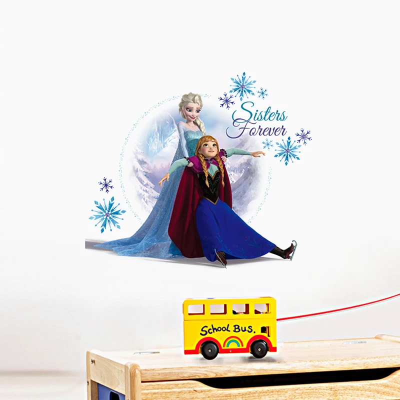 Disney Frozen 2 Elsa Anna Princess Snowflake Wall Stickers For Home Decor Kids Rooms Wall PVC Art Funny Cartoon Movie Decals