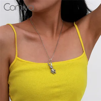 

Comiya Necklaces For Women Silver Color Zinc Alloy Rabbit Shape Pendant Chains Korean Fashion Jewelry Collare Maxi Necklace