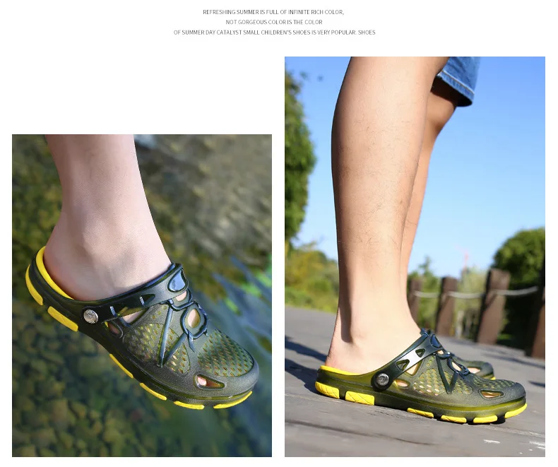 Весенне-летняя дышащая мужская обувь с закрытым носком в Корейском стиле пористая обувь мужские уличные сандалии Нескользящие быстросохнущие туфли