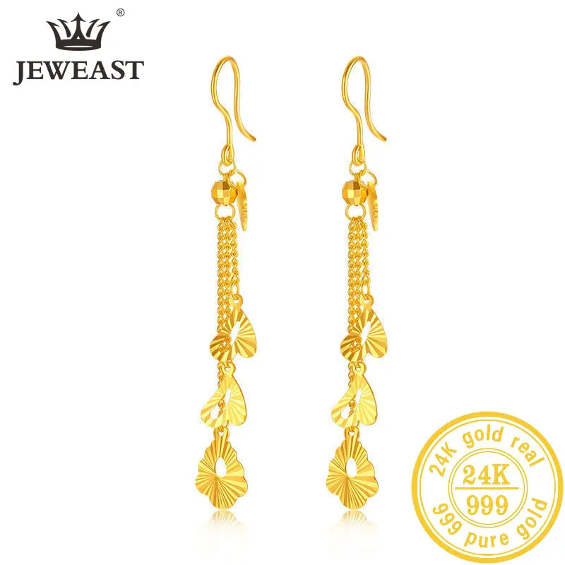 

JLZB 24K Pure Gold Earring Real AU 999 Solid Gold Earrings Nice Good Tassel Upscale Trendy Fine Jewelry Hot Sell New 2023