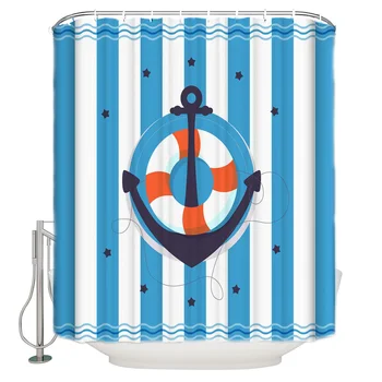 

DEARHOUSE Shower Curtain Anchor Blue Vertical Stripe Shower Curtain Bathroom Curtain Home Decoration