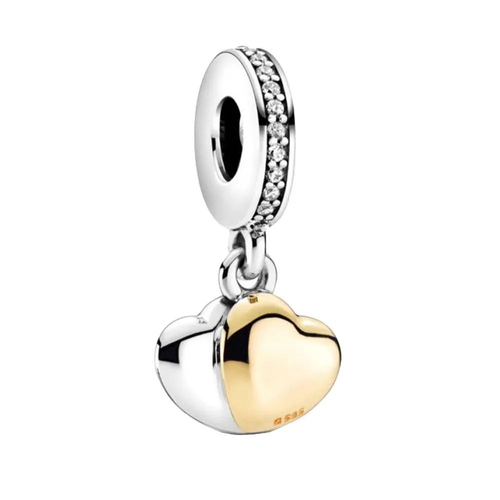 

2020 Winter New 925 Sterling Silver Beads Double Heart Dangle Charm fit Original Pan Bracelet Christmas Jewelry