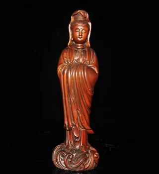 

wedding decoration China Boxwood wood Carving Buddhism Kwan-yin Guanyin Quanyin Bodhisattva statue