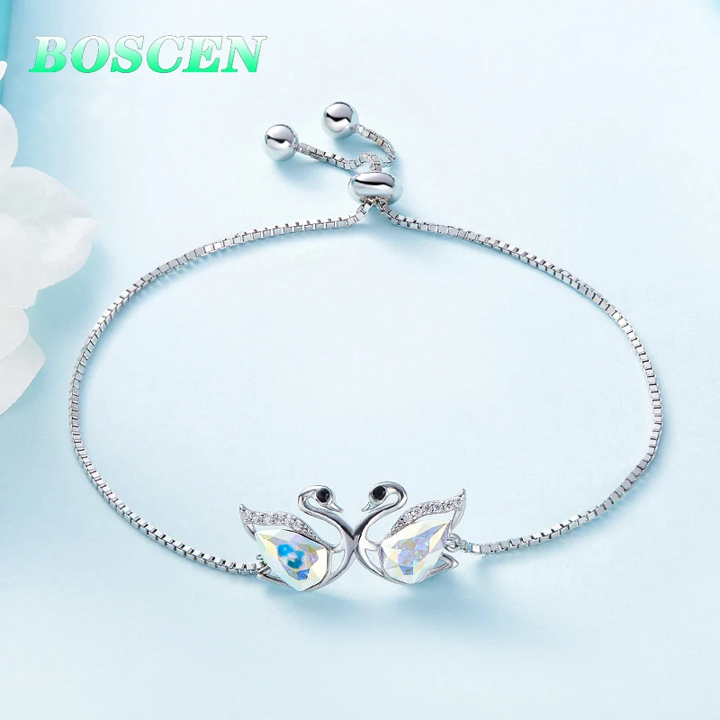 

BOSCEN 925 Sterling Silver Bracelet For Women Girl Birthday Gift Embellished With Crystals From Swarovski Swan 2019 Korean