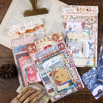 

60pcs/old-fashioned medieval landscape draft paper, sticker bullet diary DIY scrapbook material paper, retro aesthetic sticker