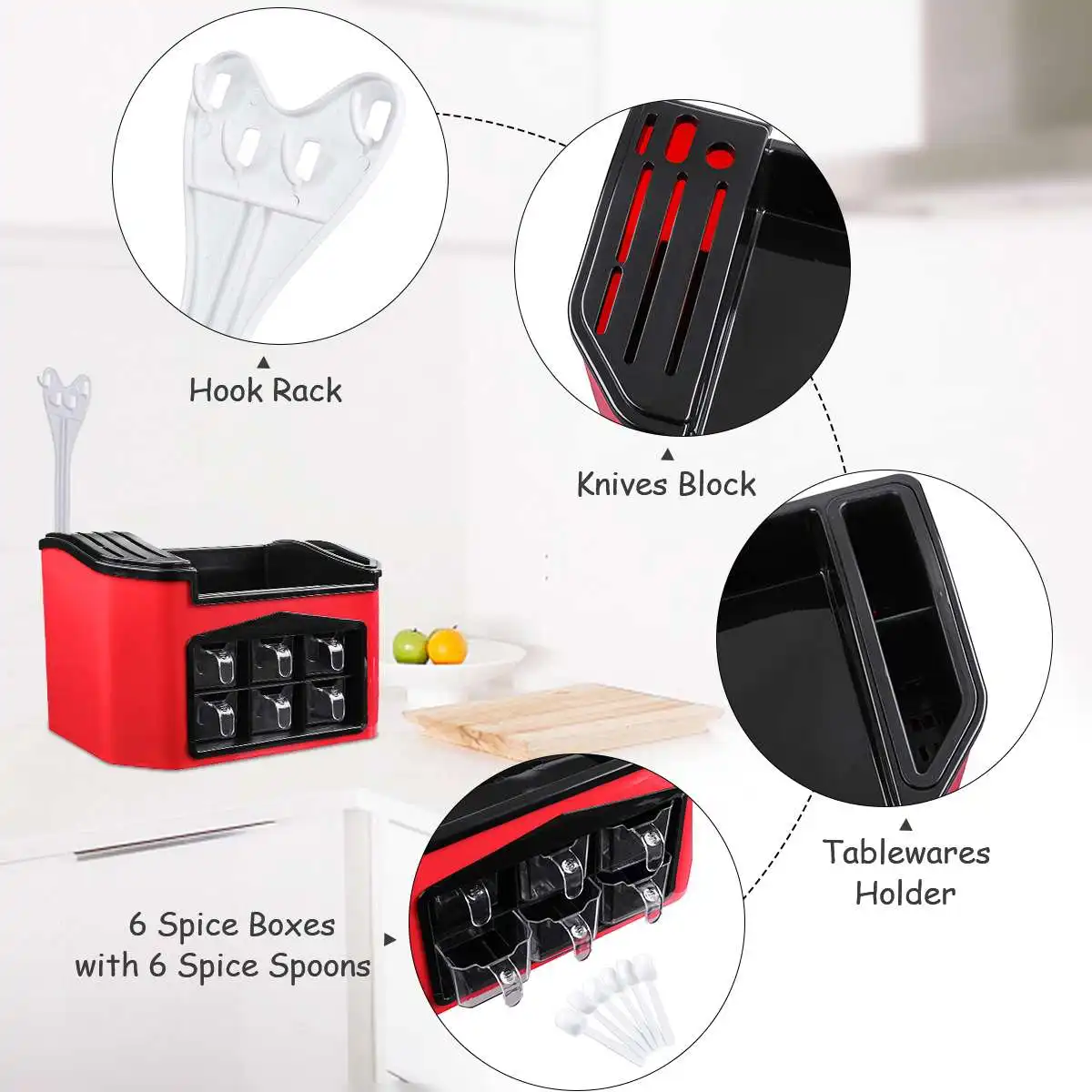 

Hot 6 in 1 Multifunction Kitchen Storage Rack Chopsticks Seasoning Box Container Holder Knife Rack Tableware Organizer Shelf Too
