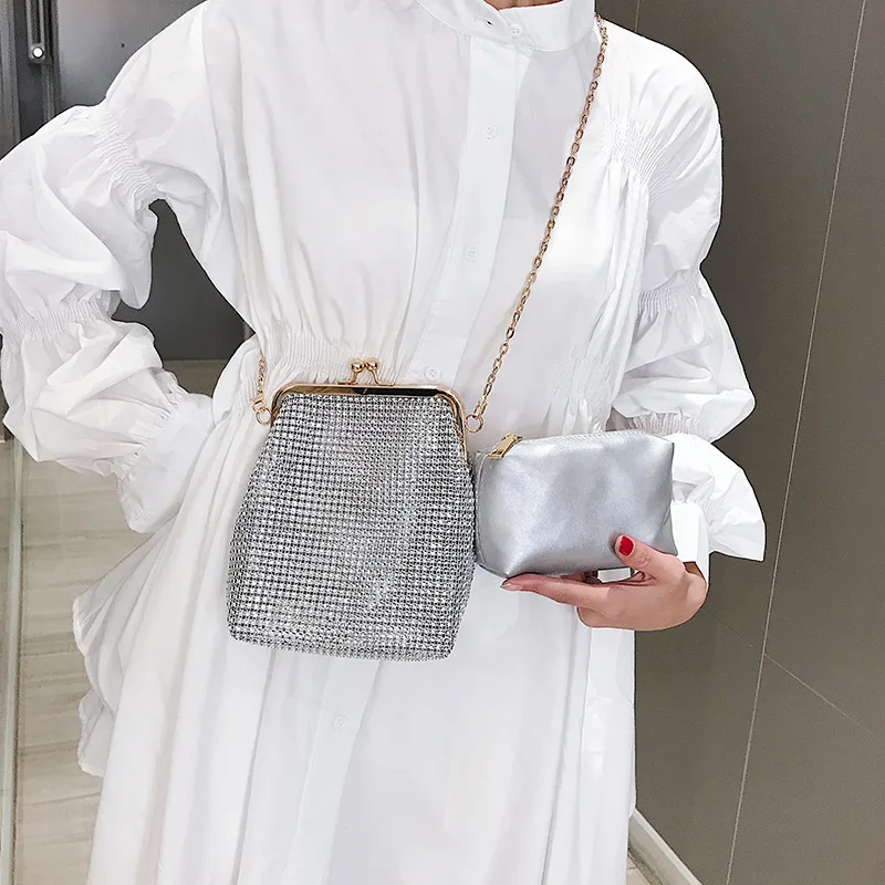 Ceny BBirds 2019 nowy 2 sztuk diamentowa torba na ramię moda łańcuch kobiety Messenger klips do torebek usta torba wieczorowa woreczek żeński